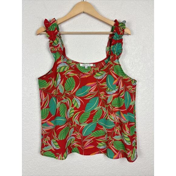 Rose & Olive‎ Women’s Hawaiian Shirt Sz Large Red Tropical Beach Cruise Vacation - Picture 1 of 8